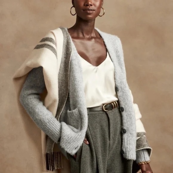 Banana Republic Alpaca Blend Oversized Heather Grey Cardigan with Pockets - Picture 2 of 7